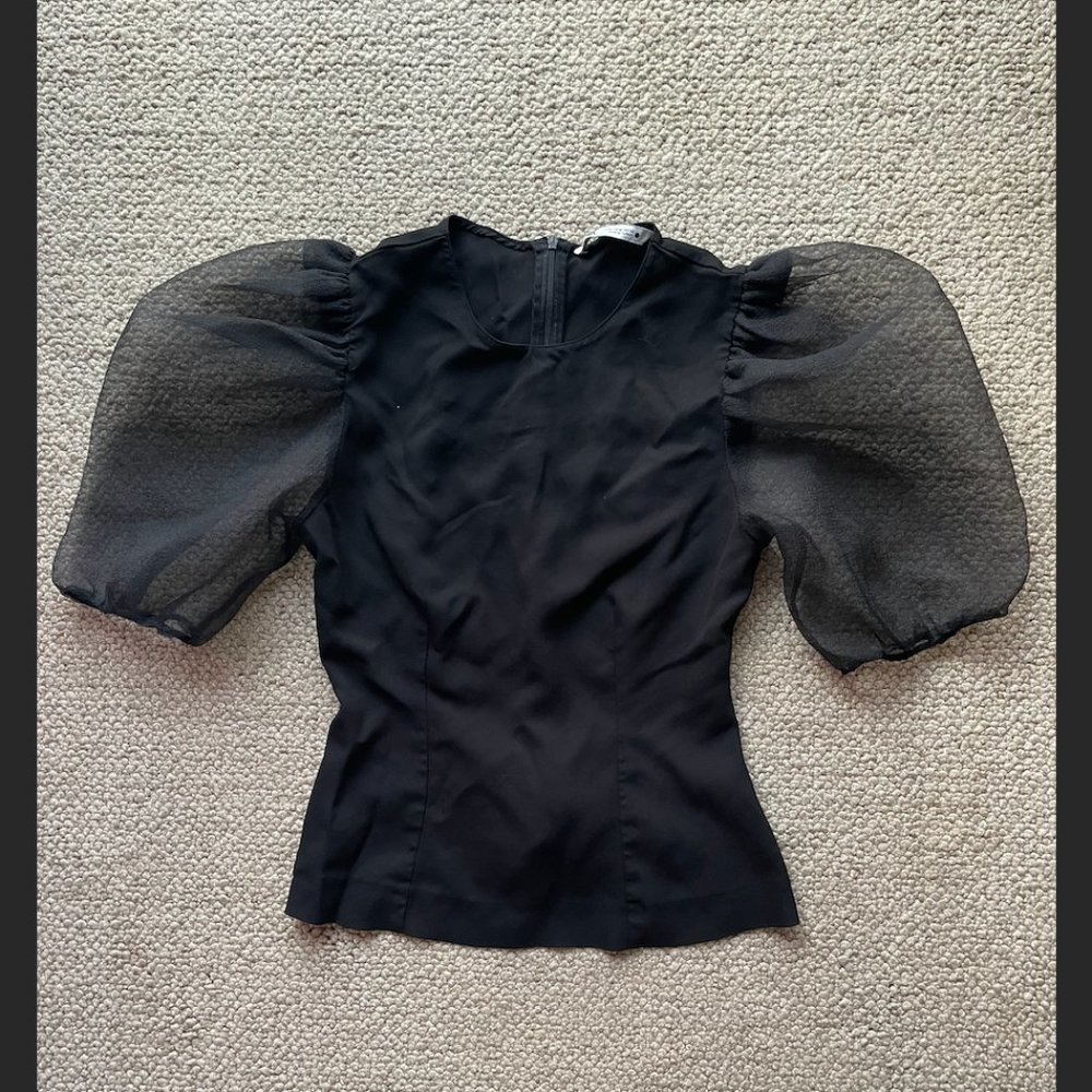 Zara Black Blouse with EPIC see thru puffy sleeves Size M